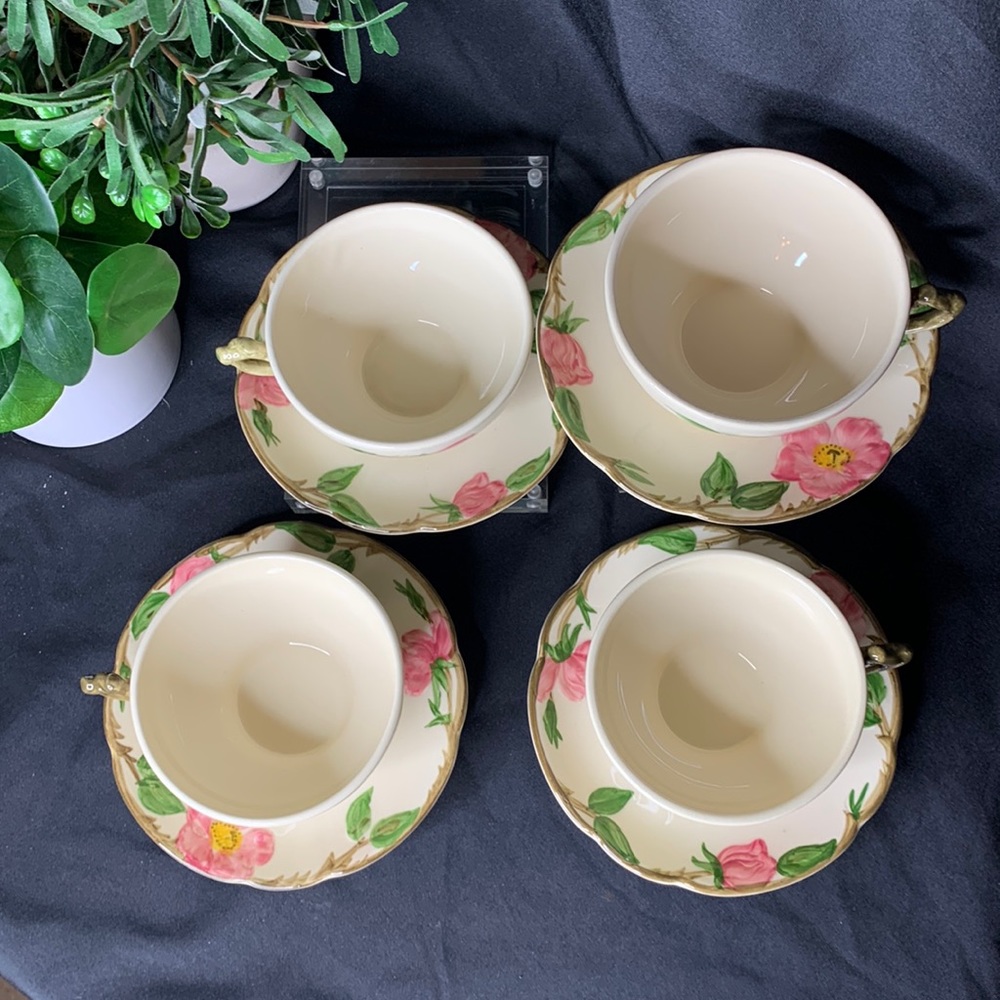 Set of 4 vintage 1958-60 Franciscan Dessert Rose cups and saucers - Picture 4 of 13